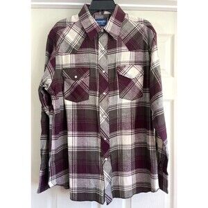 Wrangler Men's Pearl Snap Long Sleeve Flannel Shirt Size XL Maroon Plaid Cotton
